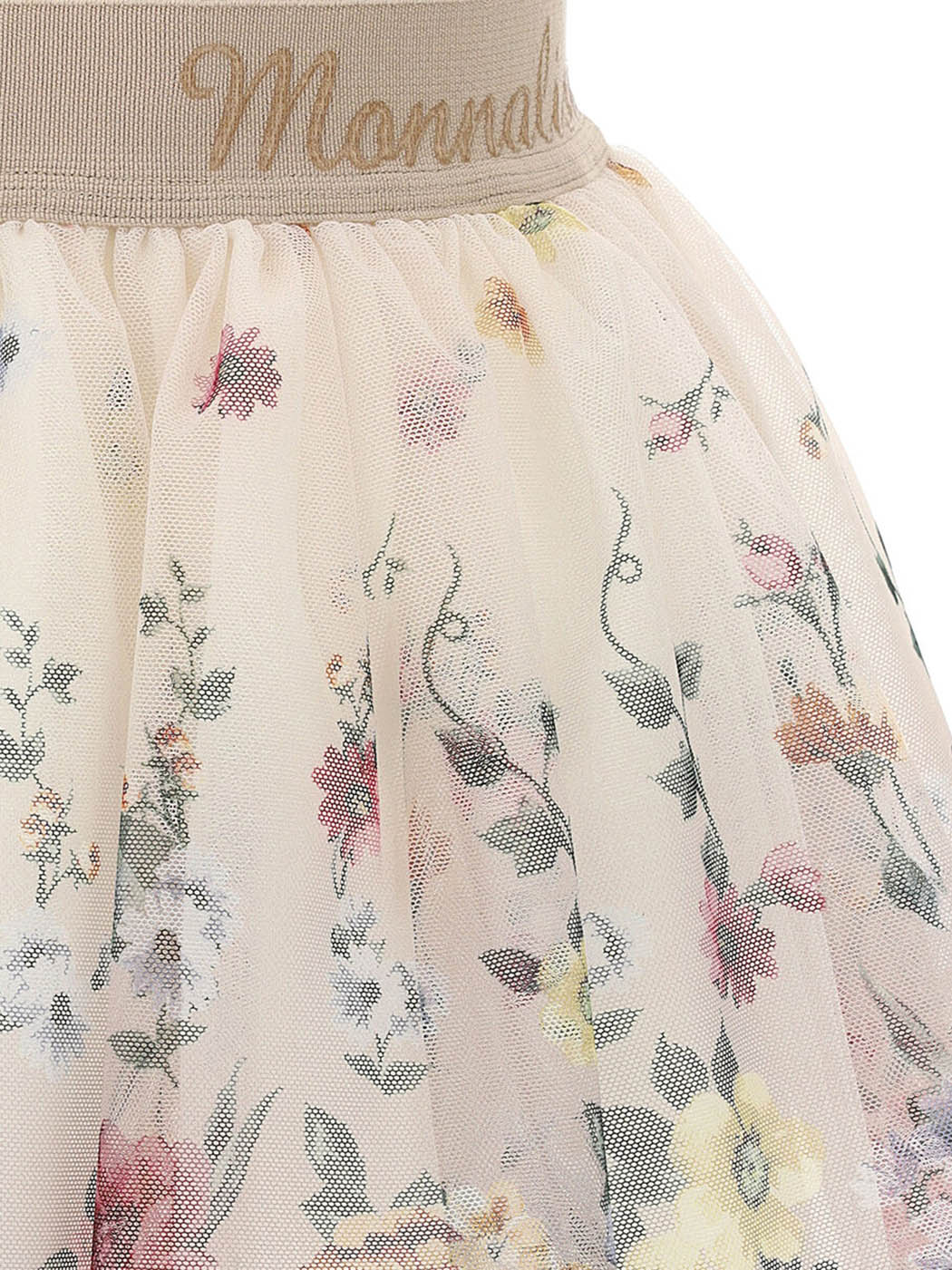 MONNALISA Floral tulle skirt with logo
