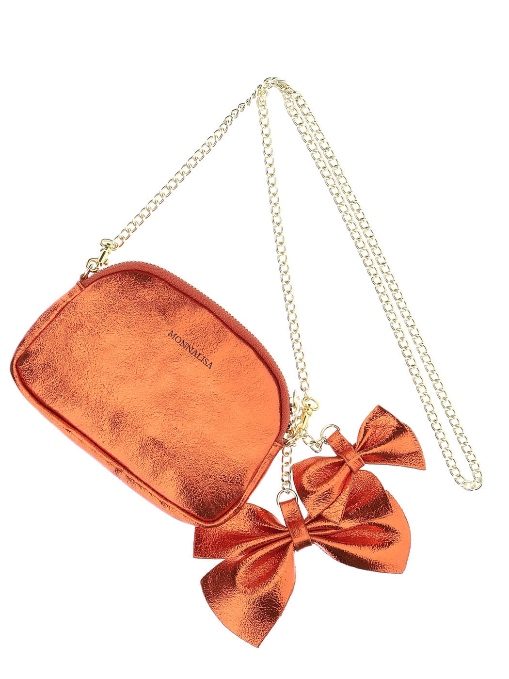 MONNALISA Leather purse with bows-Rusty red