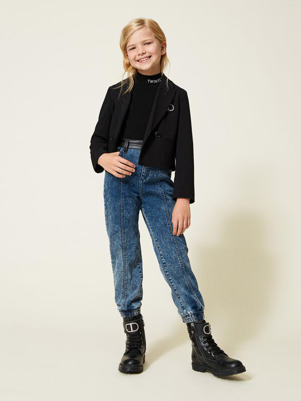 TWINSET Girl's Jeans with leather-like finishes-221GJ2423