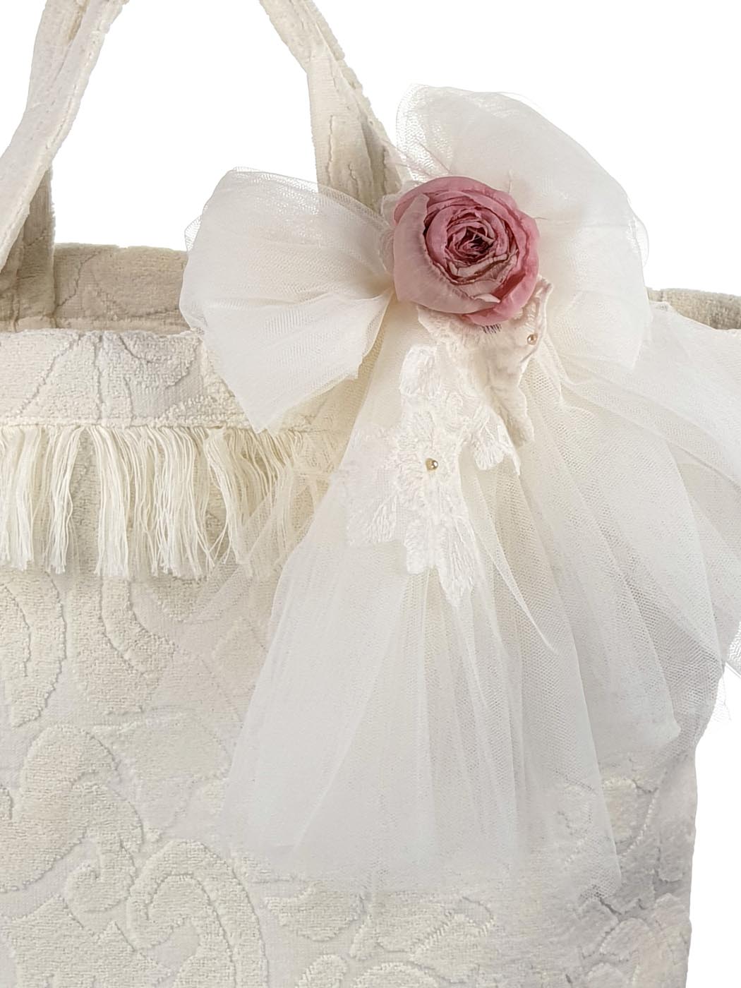 Baptism velour bag for girl - FRIDA Cream
