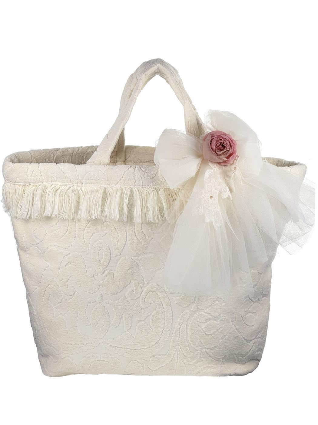 Baptism velour bag for girl - FRIDA Cream