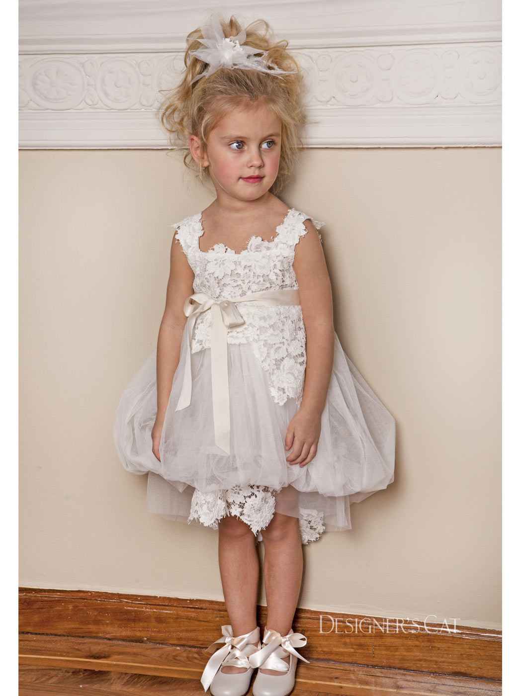 Baptism tulle dress with lace 2pcs - HERMIONE Ivory