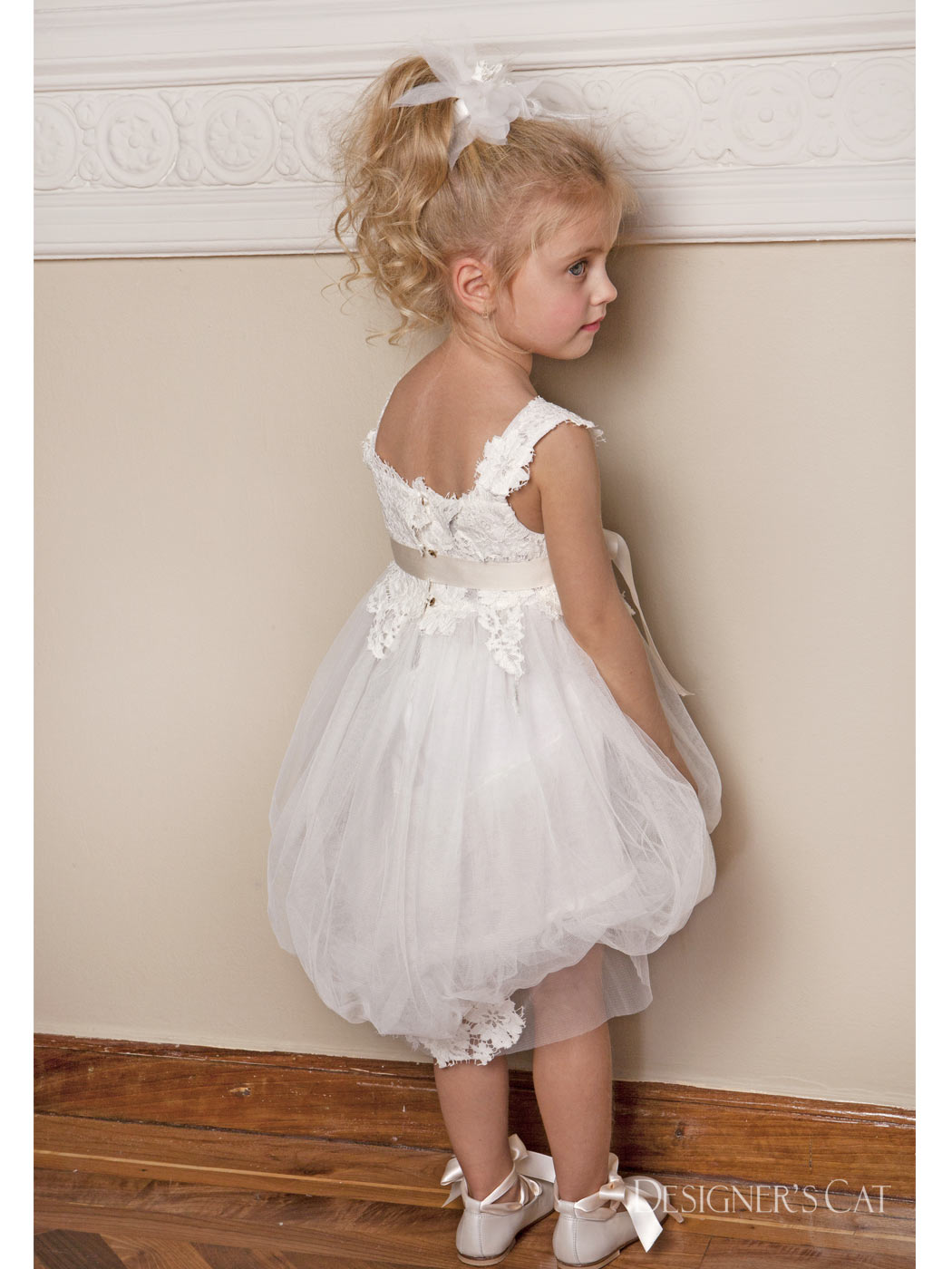 Baptism tulle dress with lace 2pcs - HERMIONE Ivory
