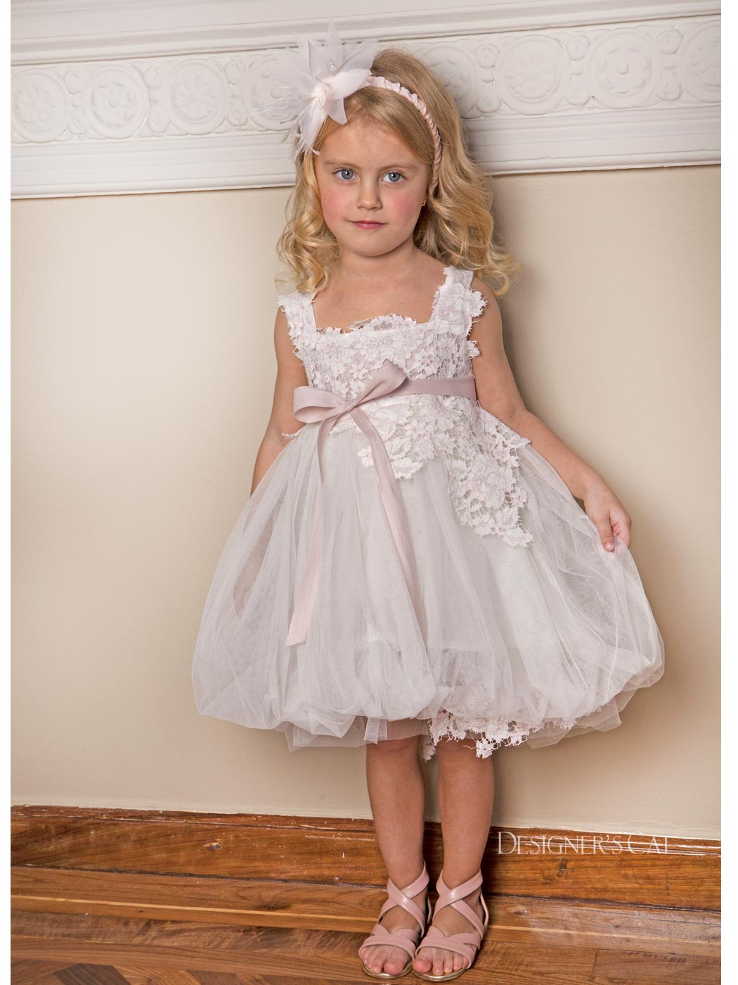 Baptism tulle dress with lace 2pcs - HERMIONE PINK