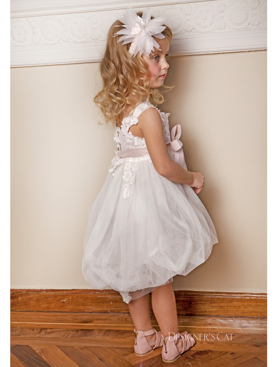 Baptism tulle dress with lace 2pcs - HERMIONE PINK
