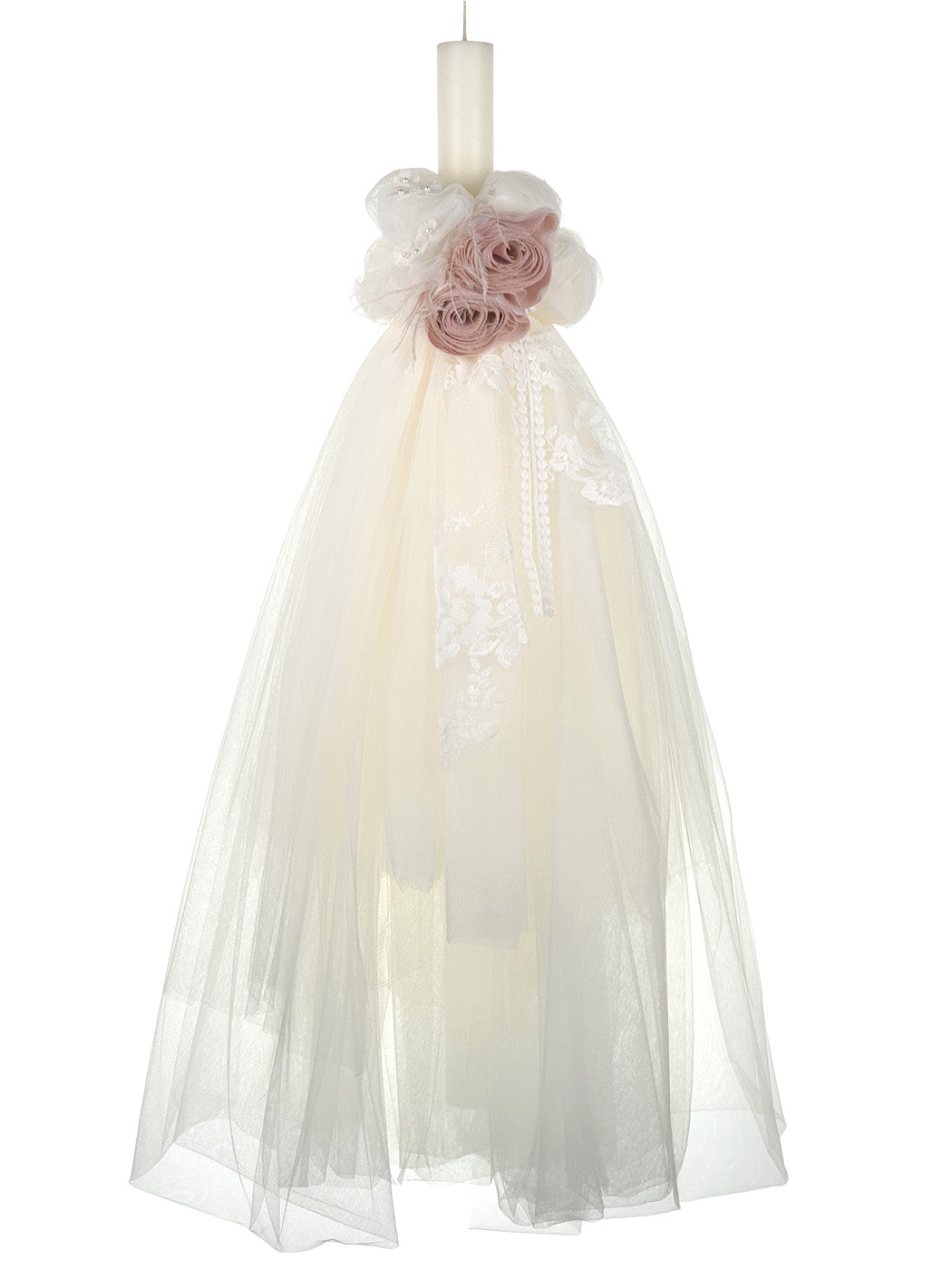 Baptism candle with Lace & Flowers - IOKASTE