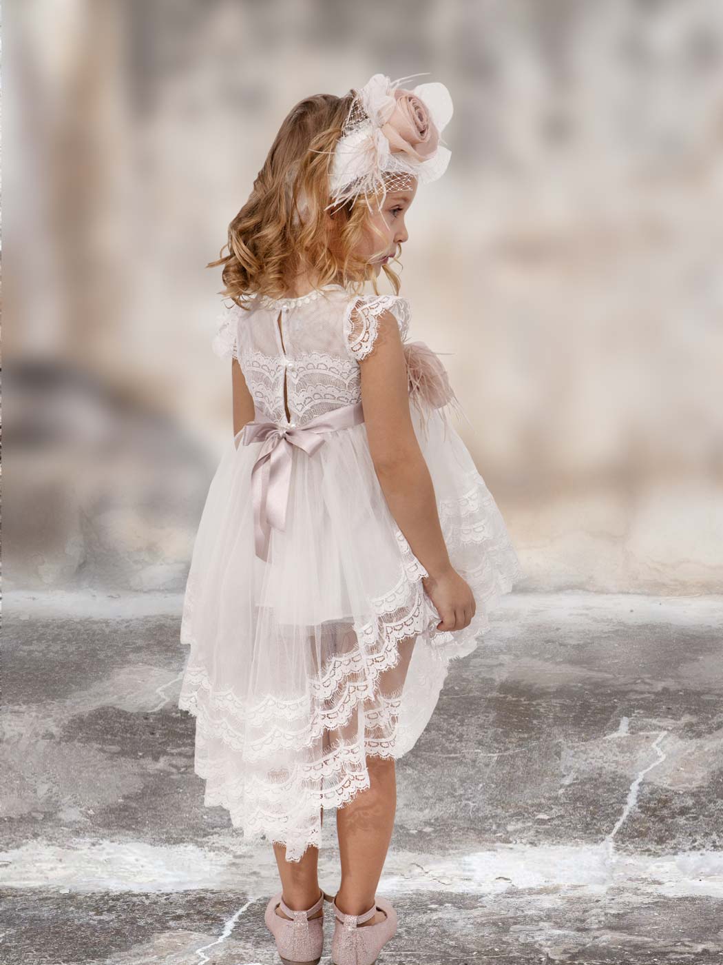 Baptism Asymmetric Dress with lace - IOKASTE Ivory