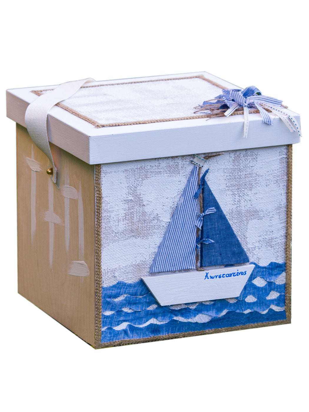 Baptism birch wood box for boy blue-des.NAVY
