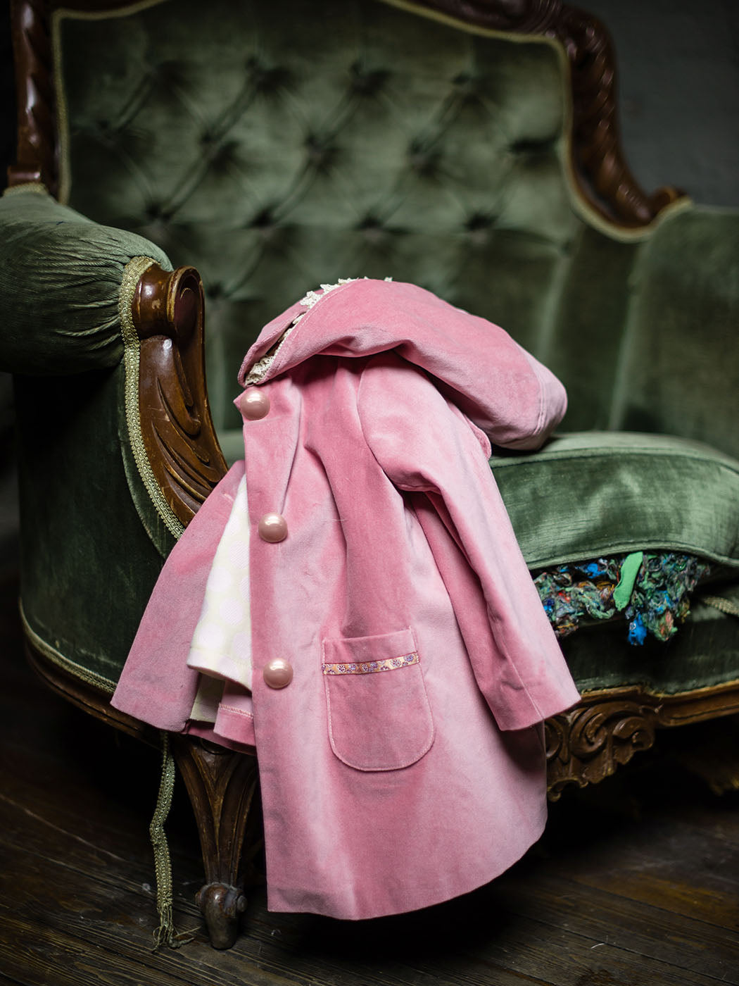 Baby Girl's velour coat with hood-PAOLINA