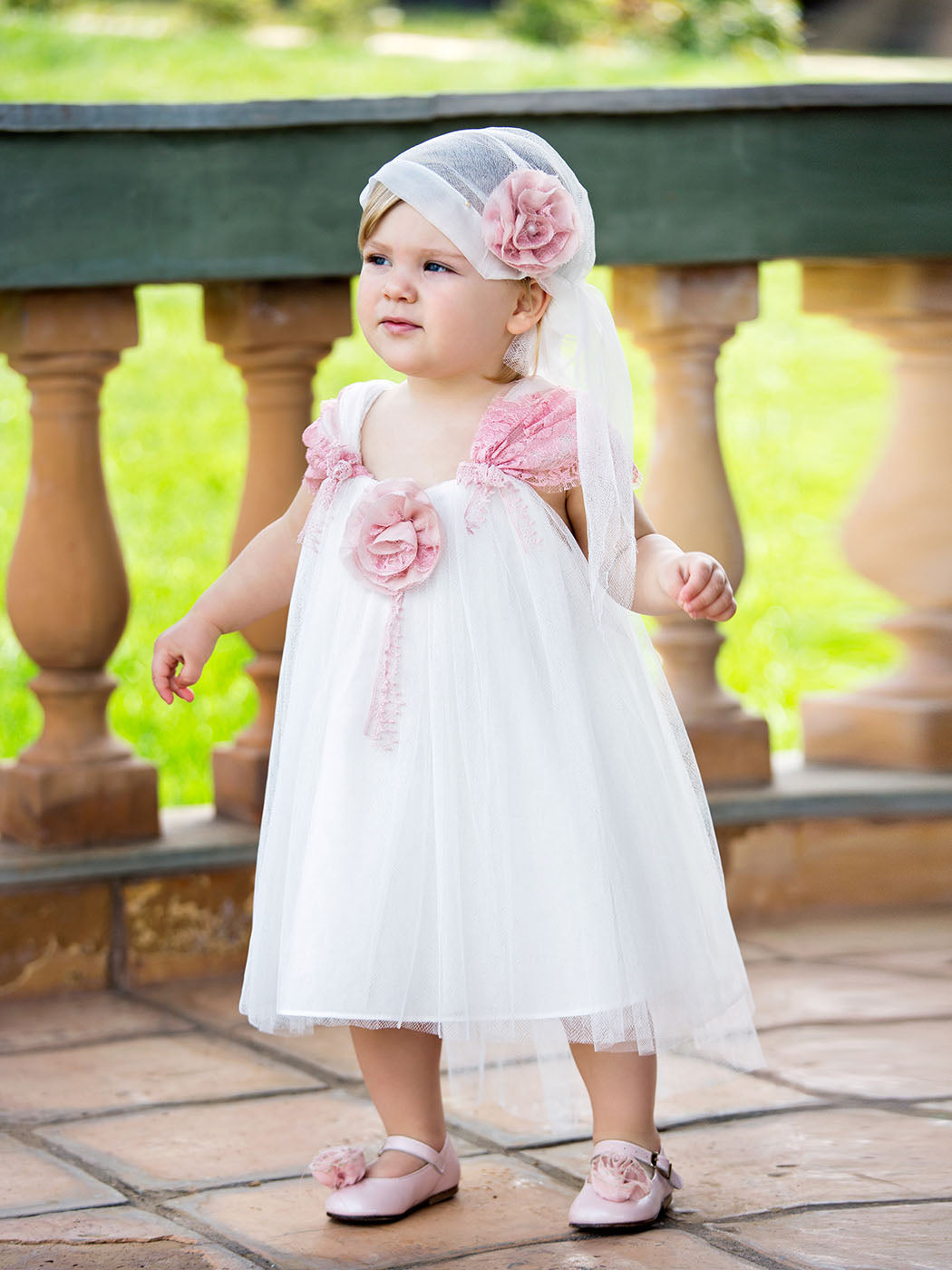 Baptism dress & headband set 2pcs - ROSALIA white