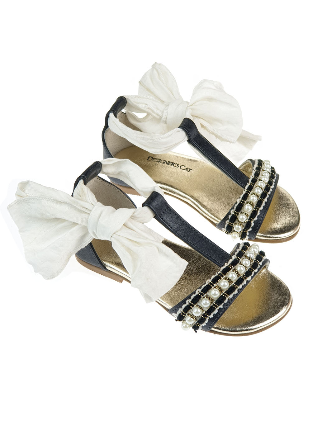 Baptismal Baby sandal with pearls - ROXANE Black
