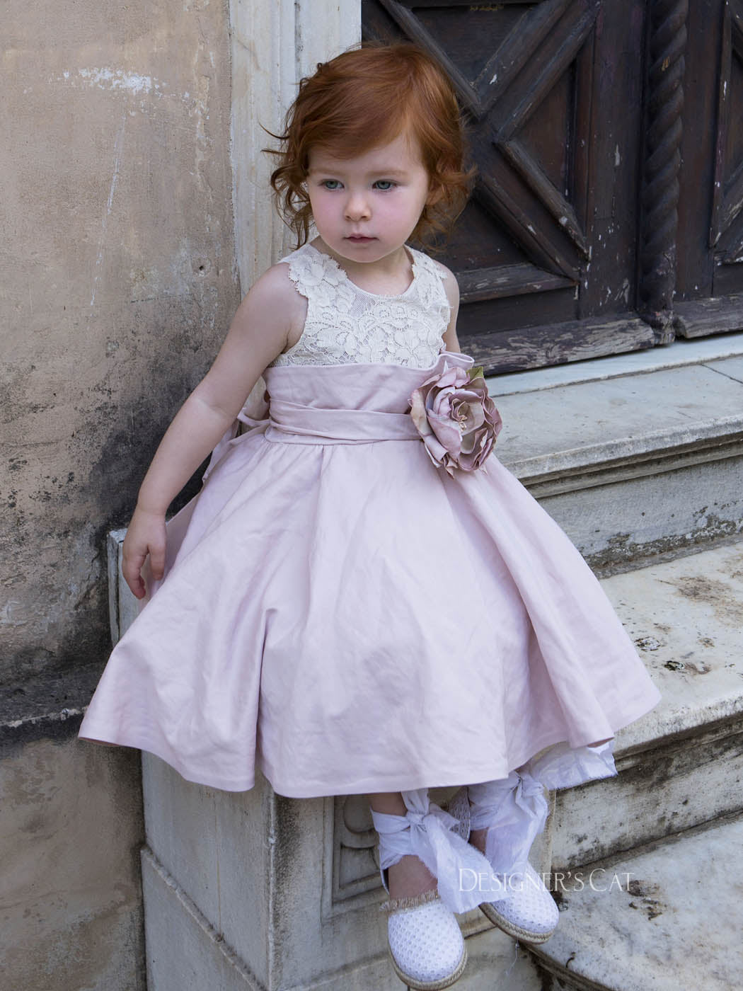 Baptism Evase Dress for girl- pink