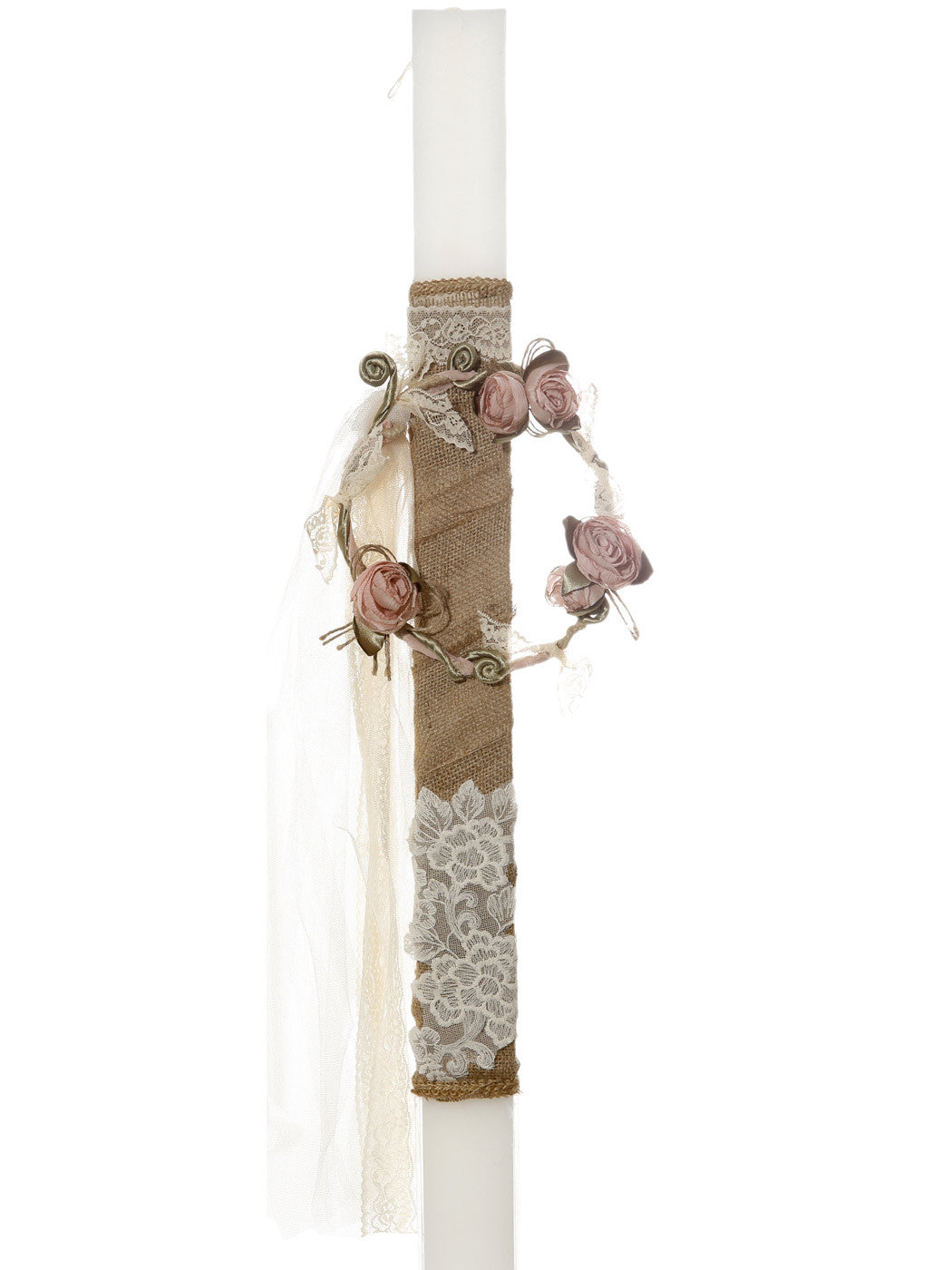 Baptism candle with wreath of flowers-Salvatora