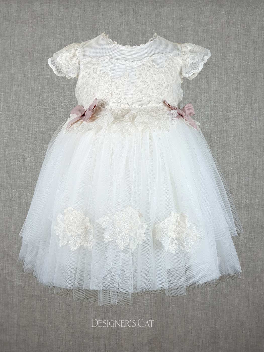 Baptism tulle dress with lace - SANDAY Ivory