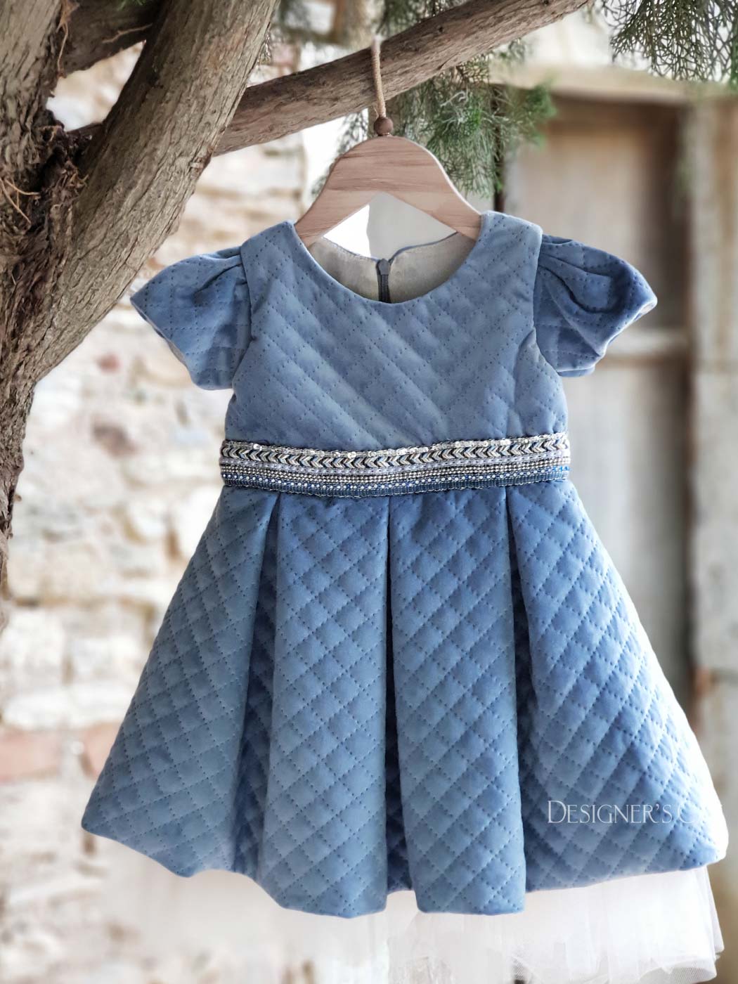 REGALINA Blue Φόρεμα με καπιτονέ βελούδο