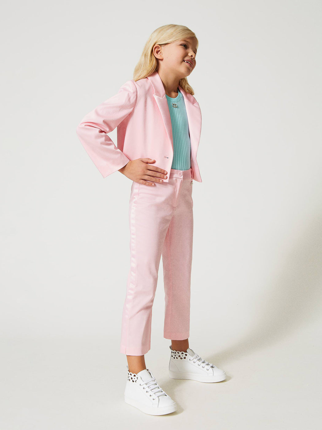 TWINSET Girl's Stretch cotton satin Pink Trousers-231GJ2012