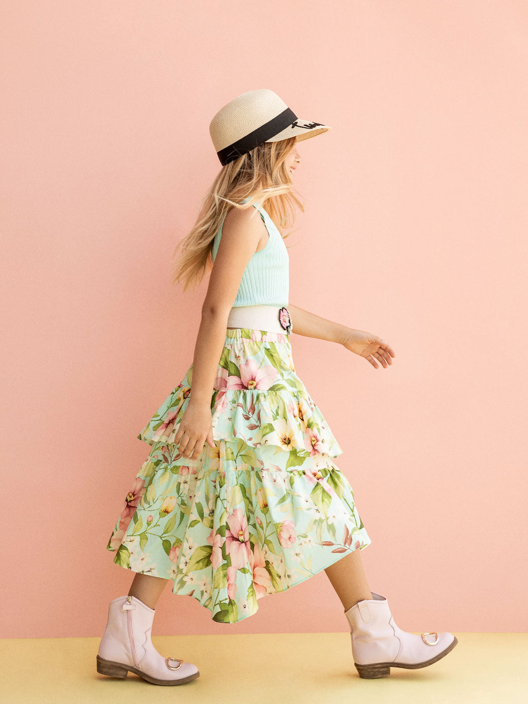 TWINSET Girl's Long floral poplin skirt green- 231GJ214C
