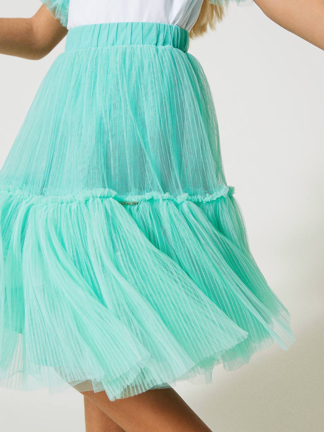TWINSET Girl's Pleated tulle skirt with flounce-green-231GJ2Q94