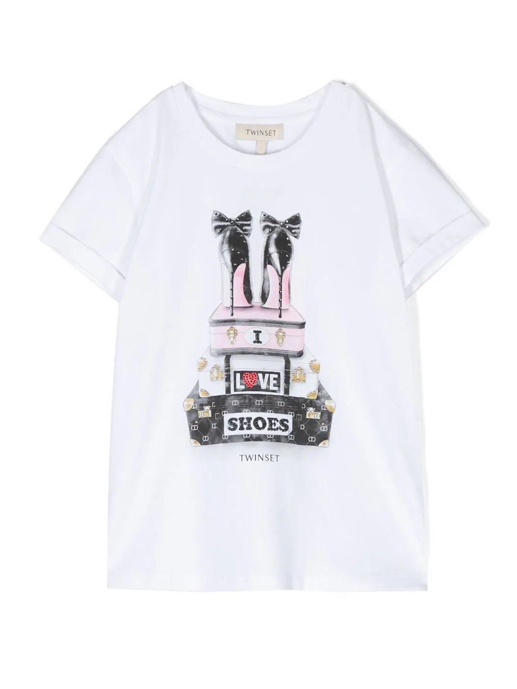 TWINSET Girl's T-shirt with print and rhinestones-231GJ206K