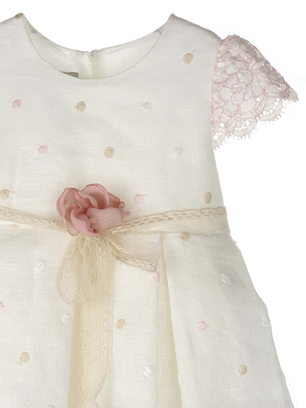 Baptism linen dress with dots-VALENTINA