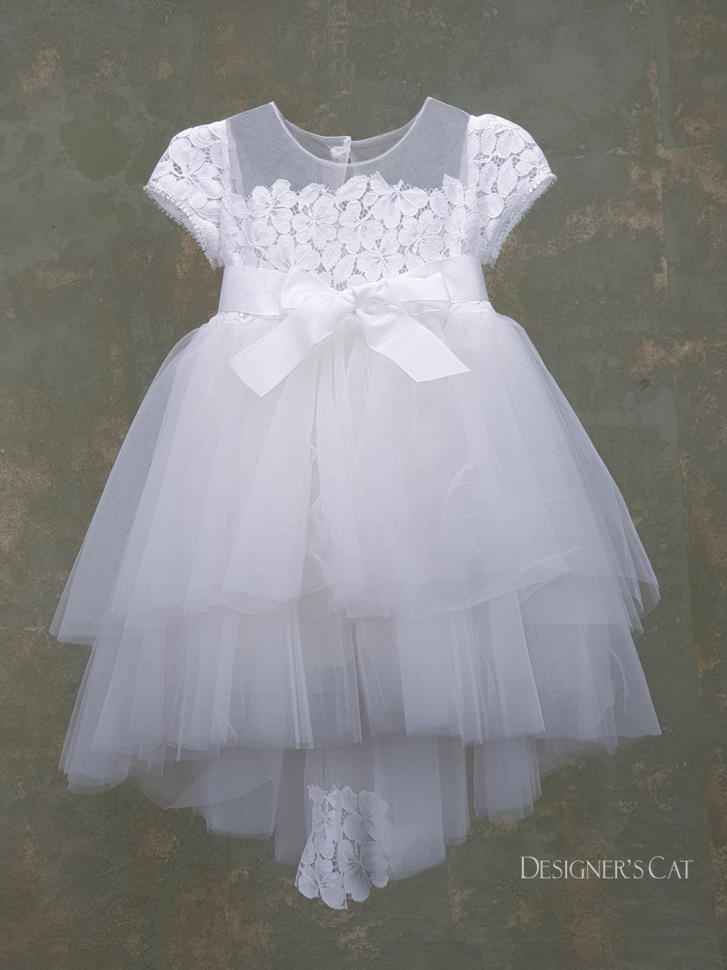 Baptism tulle dress with lace-VILLY Off white