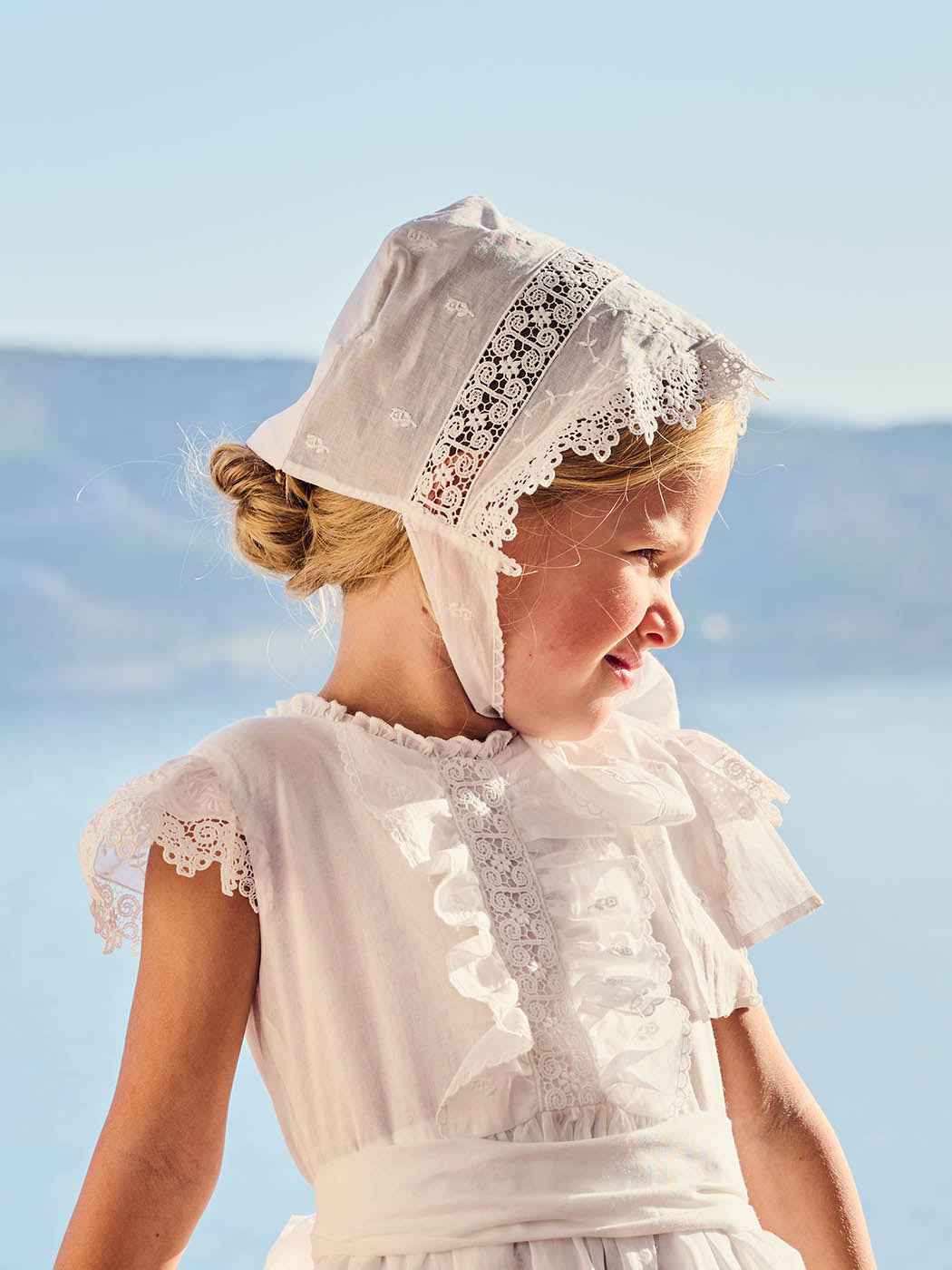 Baptism Hat-bonnet with lace - ZABEL white